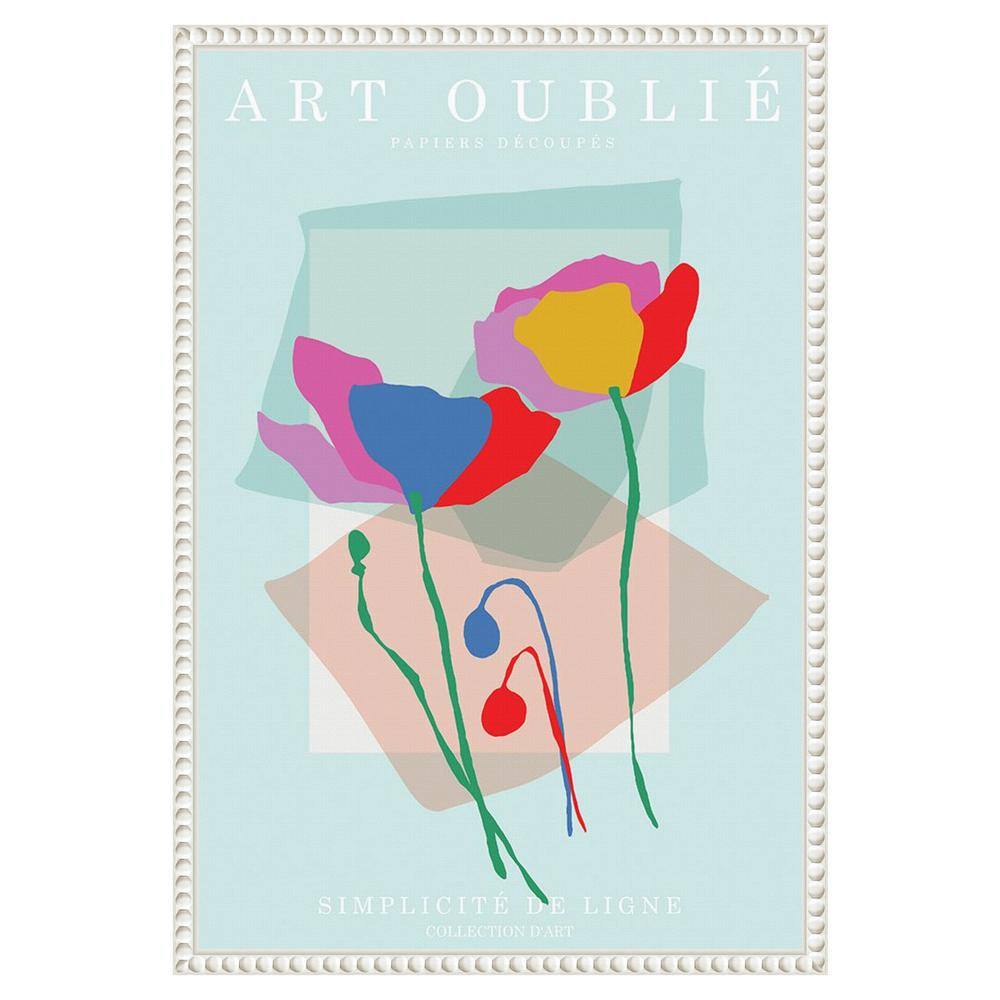 Beaded White Framed Abstract Floral Canvas Wall Art