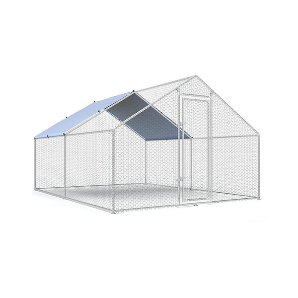 Tidoin 13.1 ft. W x 9.8 ft. D x 6.4 ft. H Metal In-Ground Chicken Coop with 1-Door and Steepletop