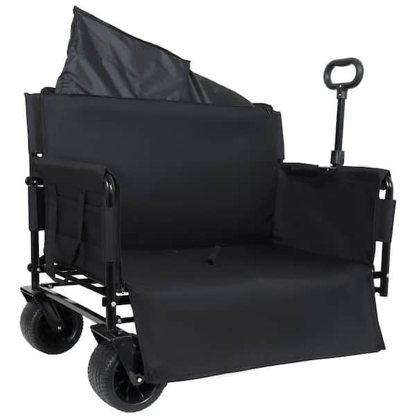 6.35 cu. ft. Steel Utility Wagon Garden Cart w/Extended Height Wall/Open Side/multi-use Bag in Black (7" Dia. Wheel)