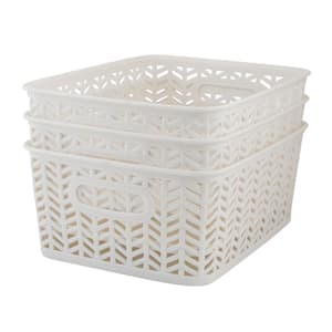 3 Pack Small Herringbone Cube Storage Bin Basket in White