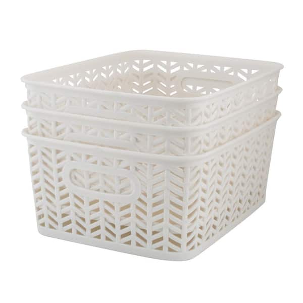 SIMPLIFY 3 Pack Small Herringbone Cube Storage Bin Basket in White