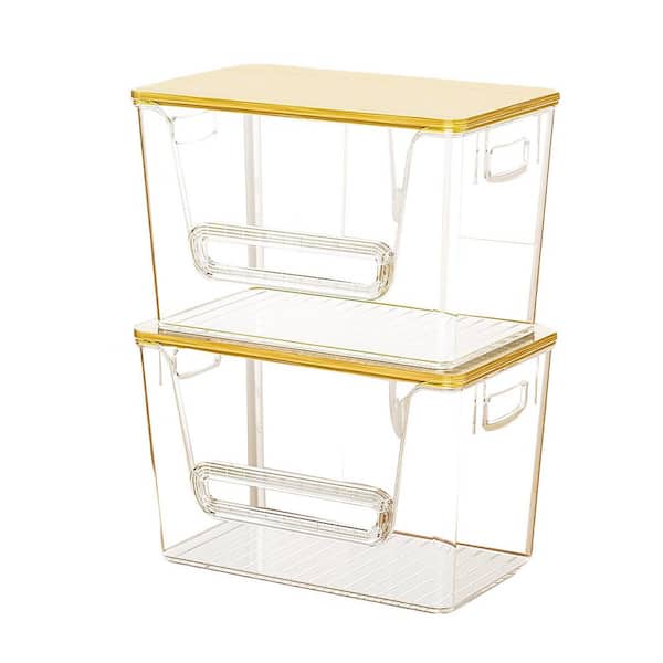 Stackable Pantry Organizers w/ Bamboo Top, Clear Acrylic Bins for Kitchen/Pantry