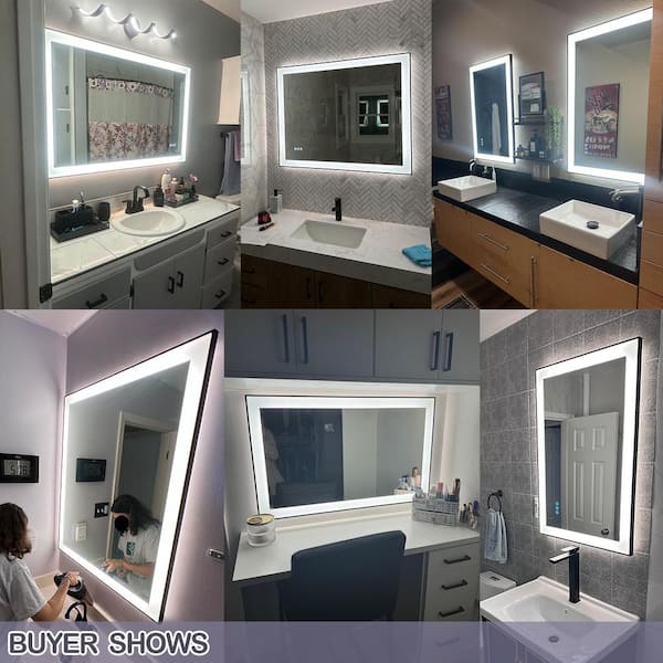 WELLFOR V11 24-in x 36-in Lighted LED Fog Free Surface/Recessed Mount Silver Mirrored Soft Close Medicine Cabinet with Outlet