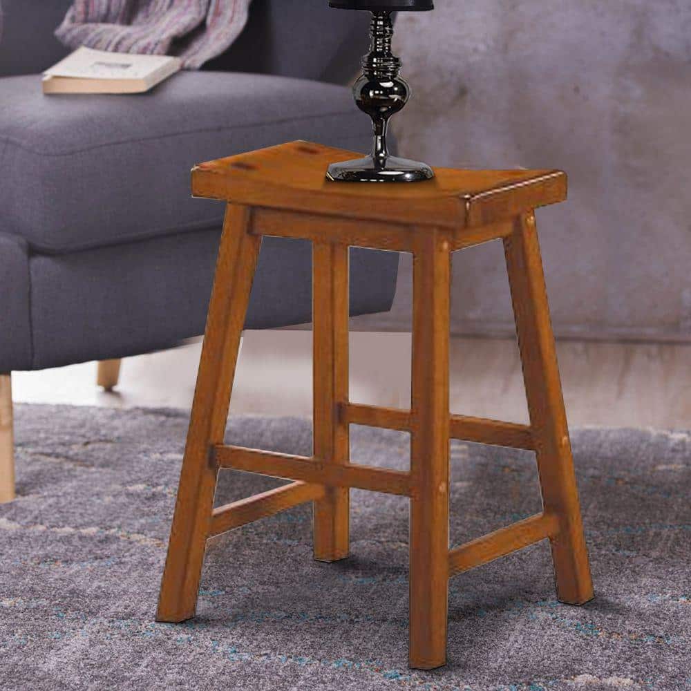Saddle Style 24" Backless Solid Wood Bar Stool in Brown