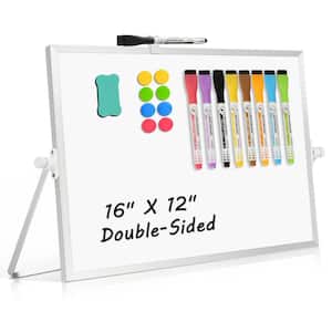 16x12 Inch Dry Erase White Board With Stand - Double-Sided Magnetic Desktop Board For Office & Home