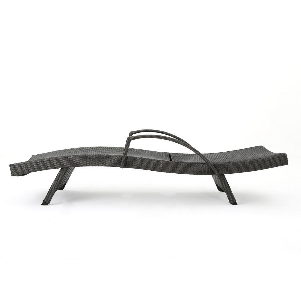 Gray Wicker Outdoor Adjustable Arm Chaise Lounges, Set of 2