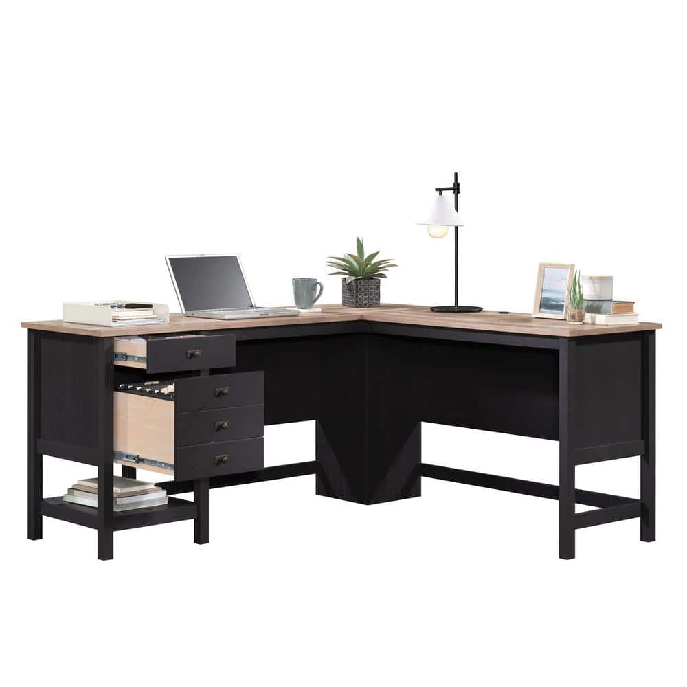 Raven Oak L-Shaped Corner Computer Desk with Drawers and Filing Cabinet