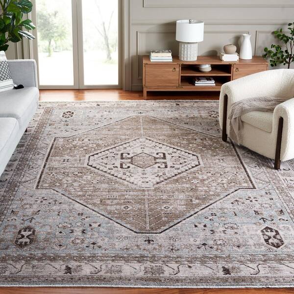 Antique Patina 10 ft. x 13 ft. Blue/Beige Distressed Medallion Ornate Area Rug