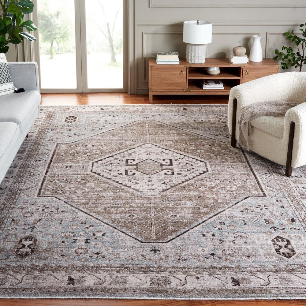 Antique Patina Blue and Beige Wool Area Rug