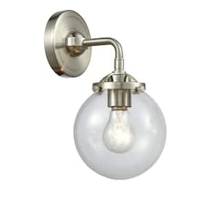 Beacon 6 in. 1-Light Brushed Satin Nickel Wall Sconce with Clear Glass Shade