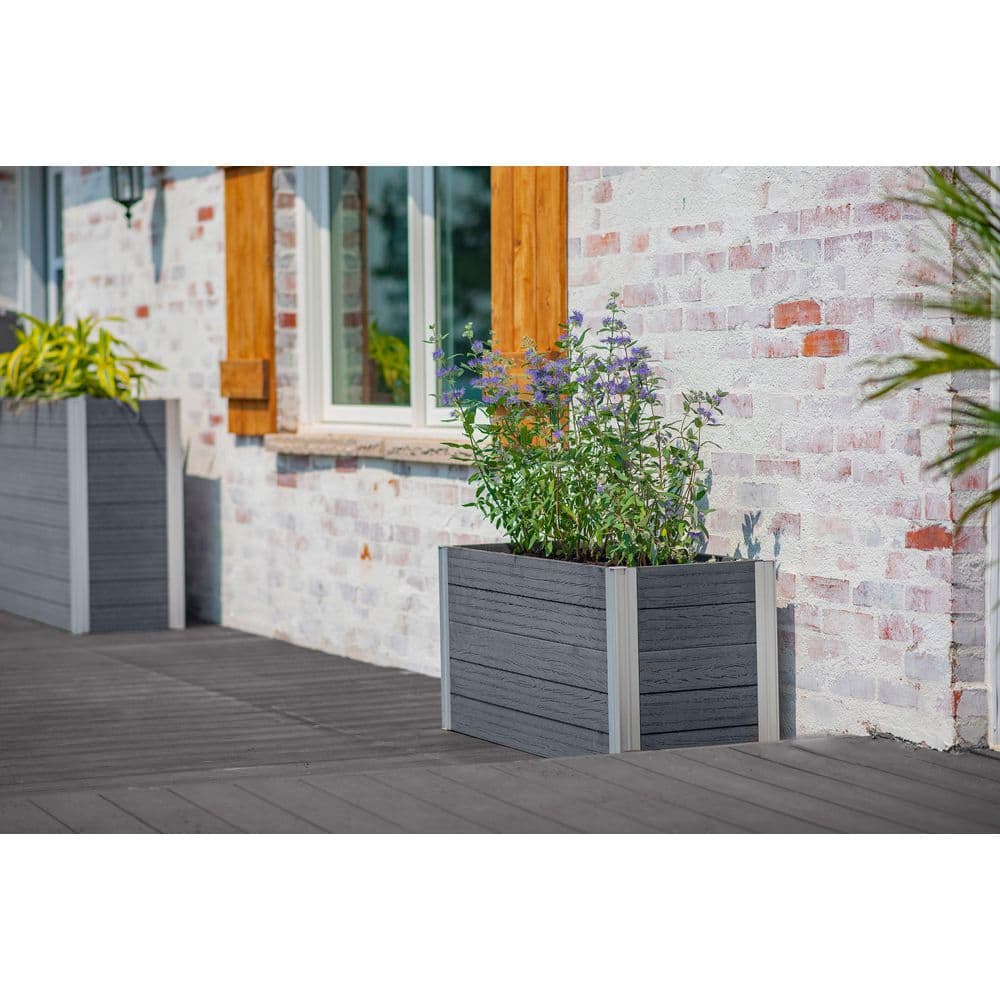 Slate Gray 40" Vinyl Parklette Planter with Aluminum Posts