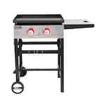 2 Burner Propane Gas Grill Griddle with Fixed Side Tables