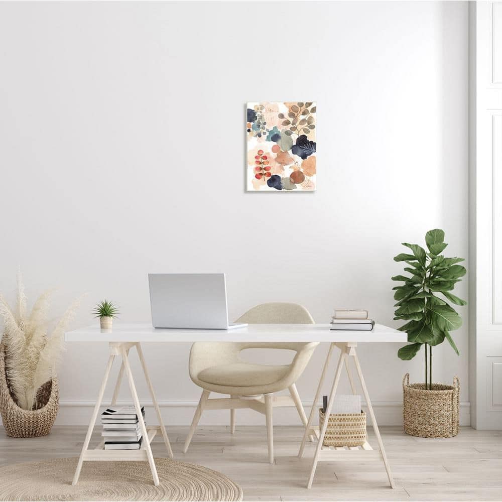 Abstract Botanical Shape Collage Modern Boho Painting Wall Plaque in Orange and Blue