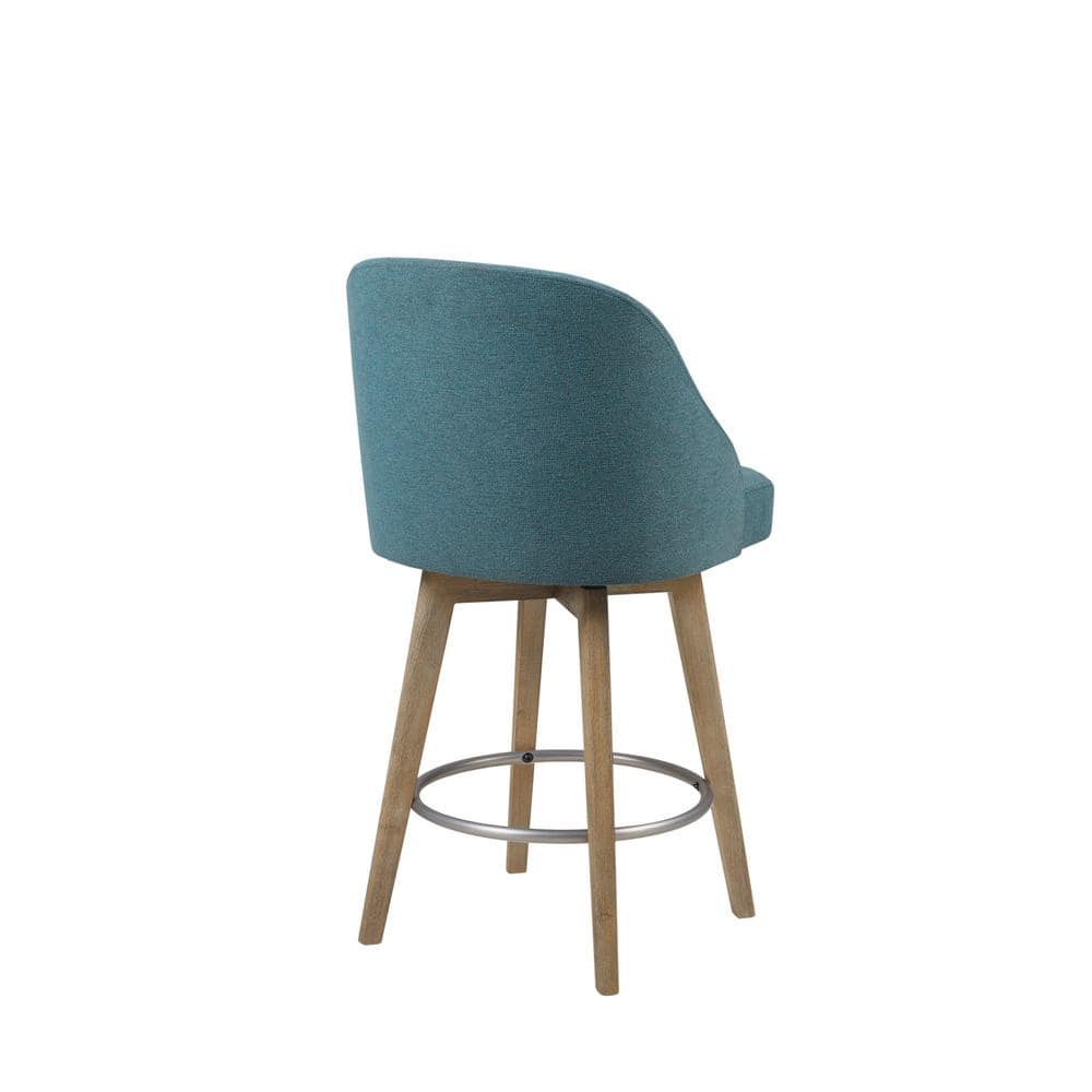Blue Swivel Counter Stool with Wood Legs