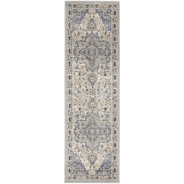 Essentials Persian Blue 2 ft. x 10 ft. Center medallion Traditional Runner Area Rug