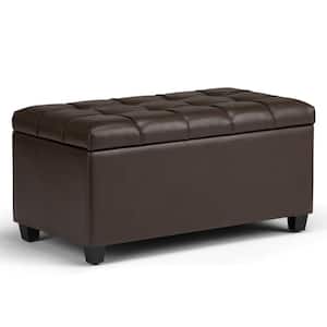 Sienna 34 in. Wide Transitional Rectangle Storage Ottoman Bench in Chocolate Brown Faux Leather