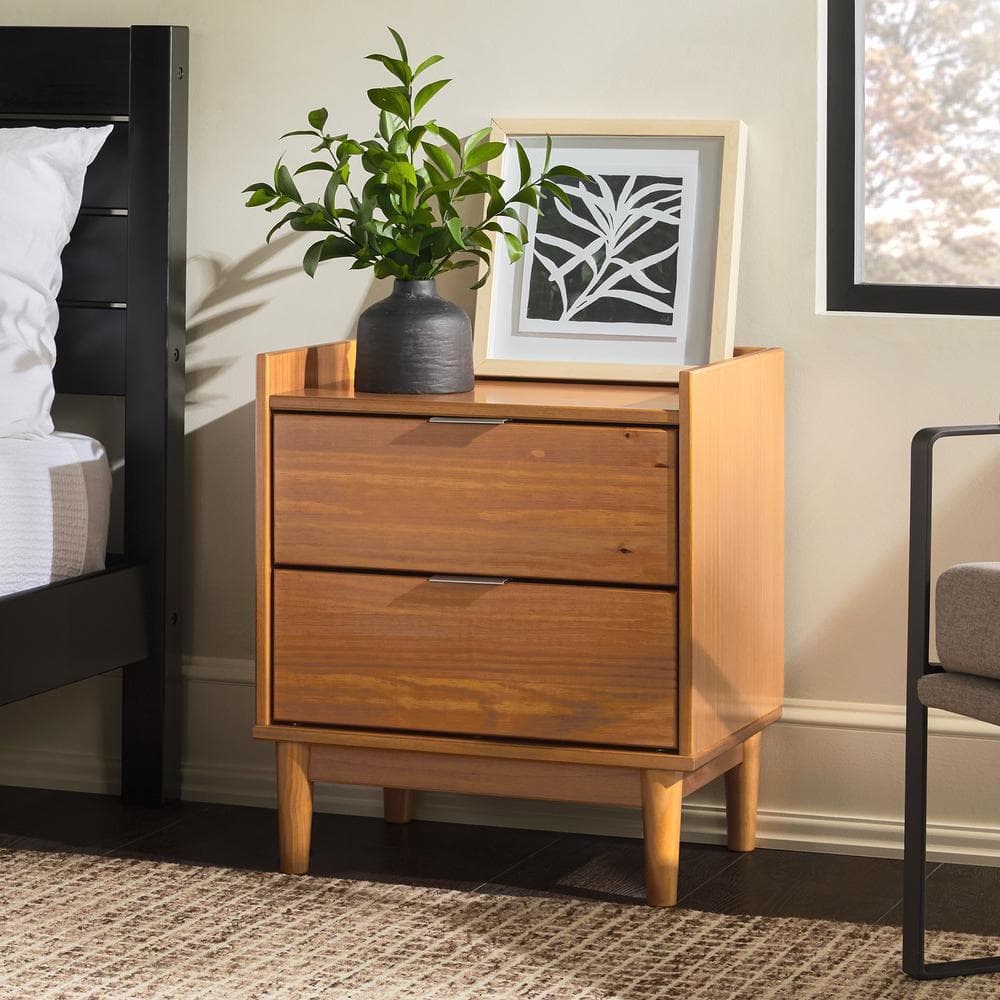 2-Drawer Caramel Solid Wood Mid-Century Modern Tray-Top Nightstand price history on PriceWatchPro