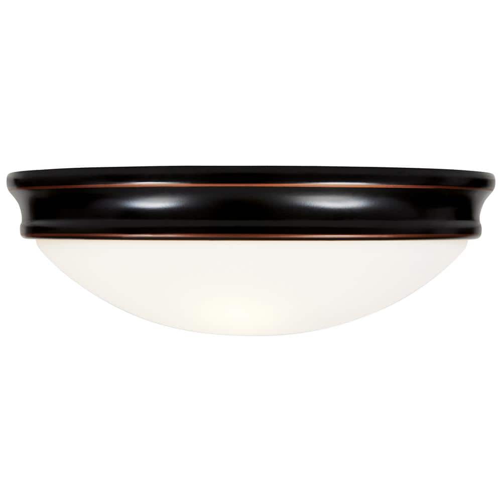 Oil Rubbed Bronze 14'' Flush Mount Ceiling Light with Opal Glass Shade