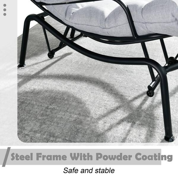 HOOOWOOO Mono Metal Patio Lounge Outdoor Rocking Chair with An Ottoman and Black Cushions