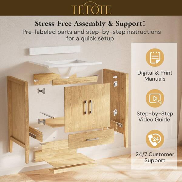 TETOTE 24 in. Single Sink Wood Bath Vanity with Quartz Top HD TETOTE 24 in. Single Sink Wood Bath Vanity with Quartz Top HD