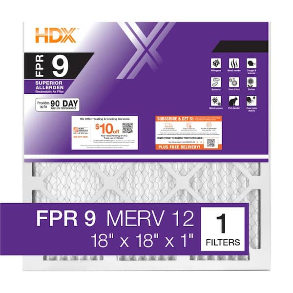 HDX 18 in. x 18 in. x 1 in. Superior Pleated Air Filter FPR 9, MERV 12