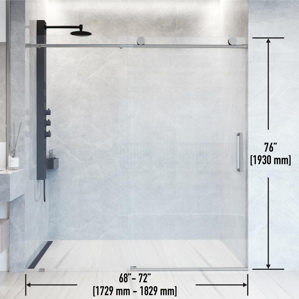Elan 68-72" Stainless Steel Frameless Sliding Shower Door with Clear Glass