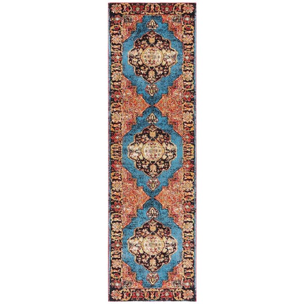 SAFAVIEH Vintage Hamadan Gold/Light Blue 2 ft. x 12 ft. Border Medallion Runner Rug