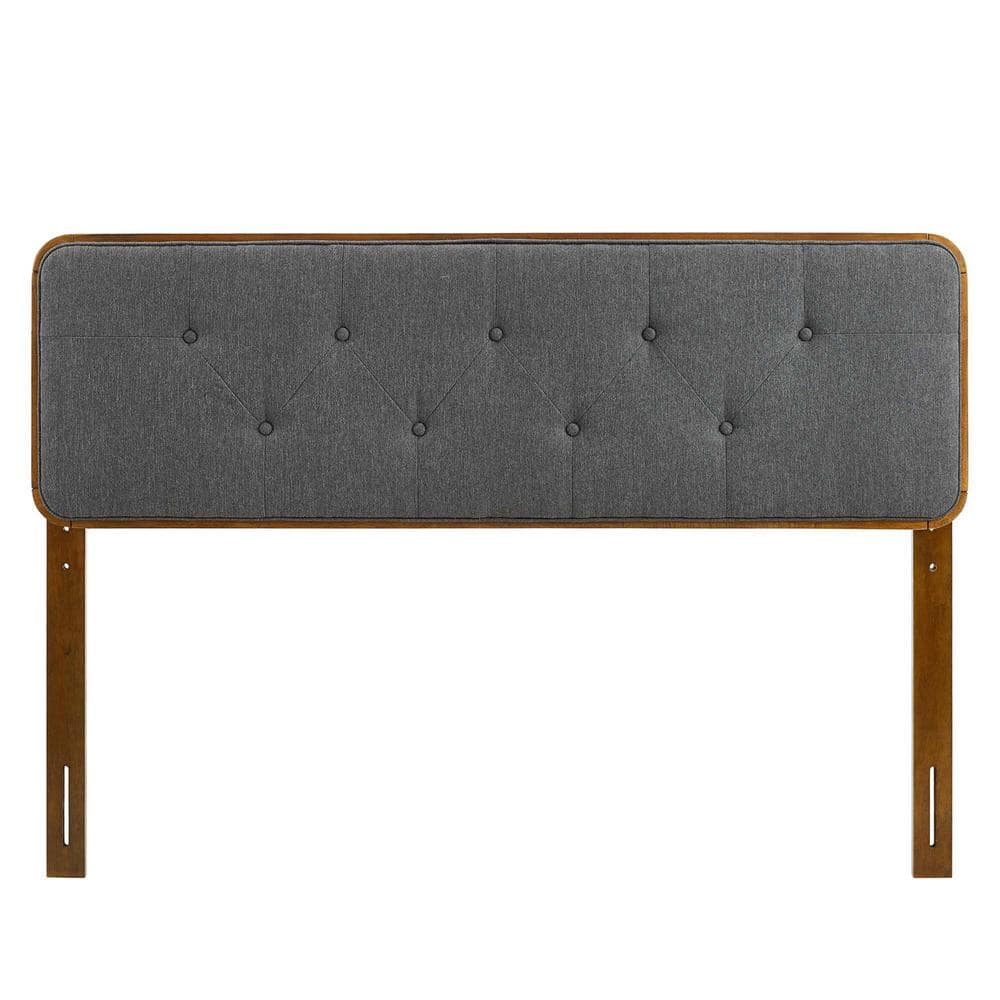 Gray Tufted Upholstered Full Headboard with Rubberwood Frame