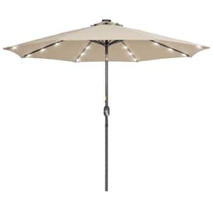 9 ft. Patio Umbrella Title Led Adjustable Large Beach Umbrella for Garden Outdoor UV Protection in Sand Brown