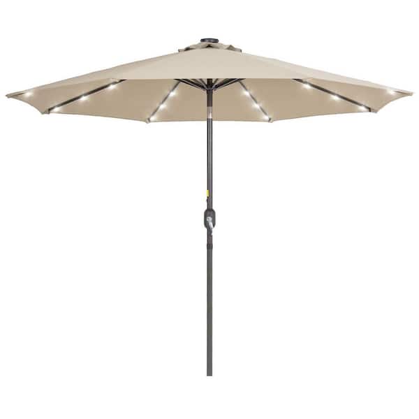 Unbranded 9 ft. Patio Umbrella Title Led Adjustable Large Beach Umbrella for Garden Outdoor UV Protection in Sand Brown