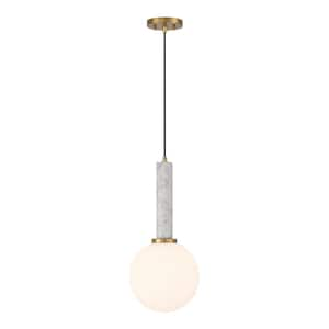 Callaway 60-Watt 1-Light White Marble with Warm Brass Pendant Light with White Glass Shade, No Bulbs Included