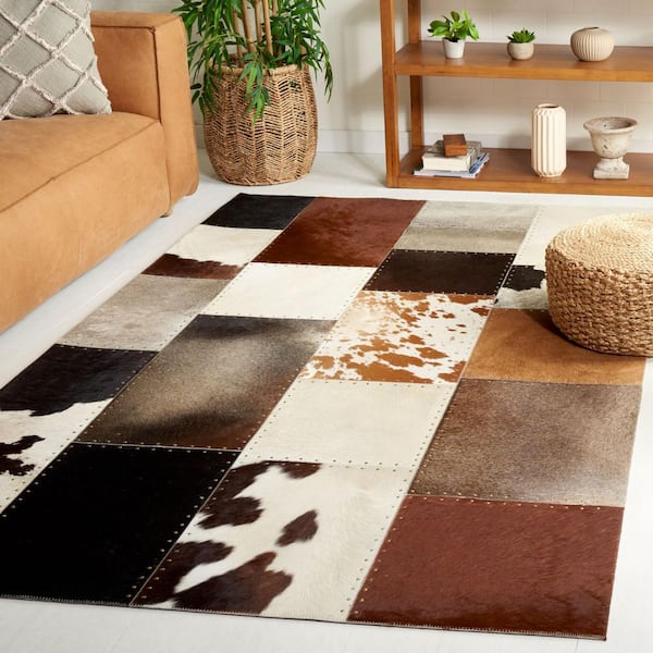 Studio Leather 8 ft. x 10 ft. Brown/Ivory Square Cow Area Rug