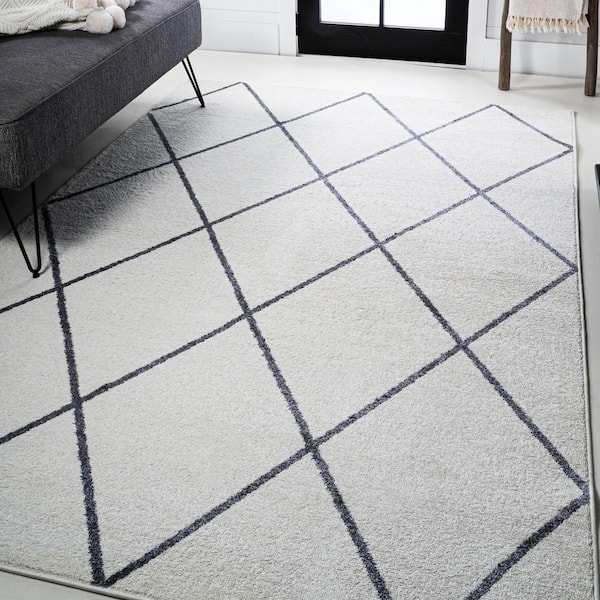 JONATHAN Y Cole Minimalist Diamond Trellis White/Gray 5 ft. x 8 ft. Area Rug