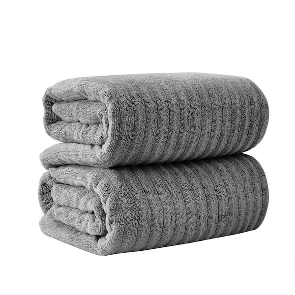 Mid Grey Premium Cotton Ribbed Textured 2-Pack Bath Sheet Set