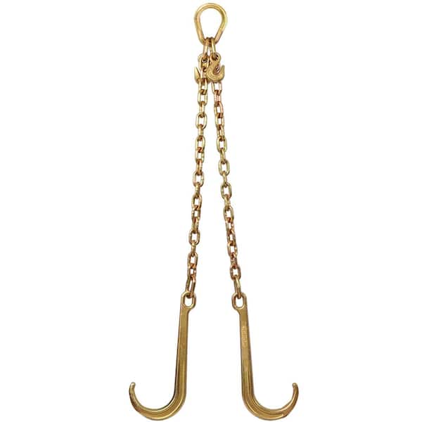 Amucolo 5/16 in. x 2 ft. G70 J Hook Tow Chain V Bridle with Large Shank J Hooks and Grab Hooks,4700 lbs Working Load Limit