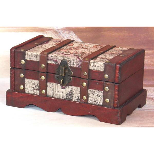 Trunk with Padlock Old World Map Wooden Small Trunk