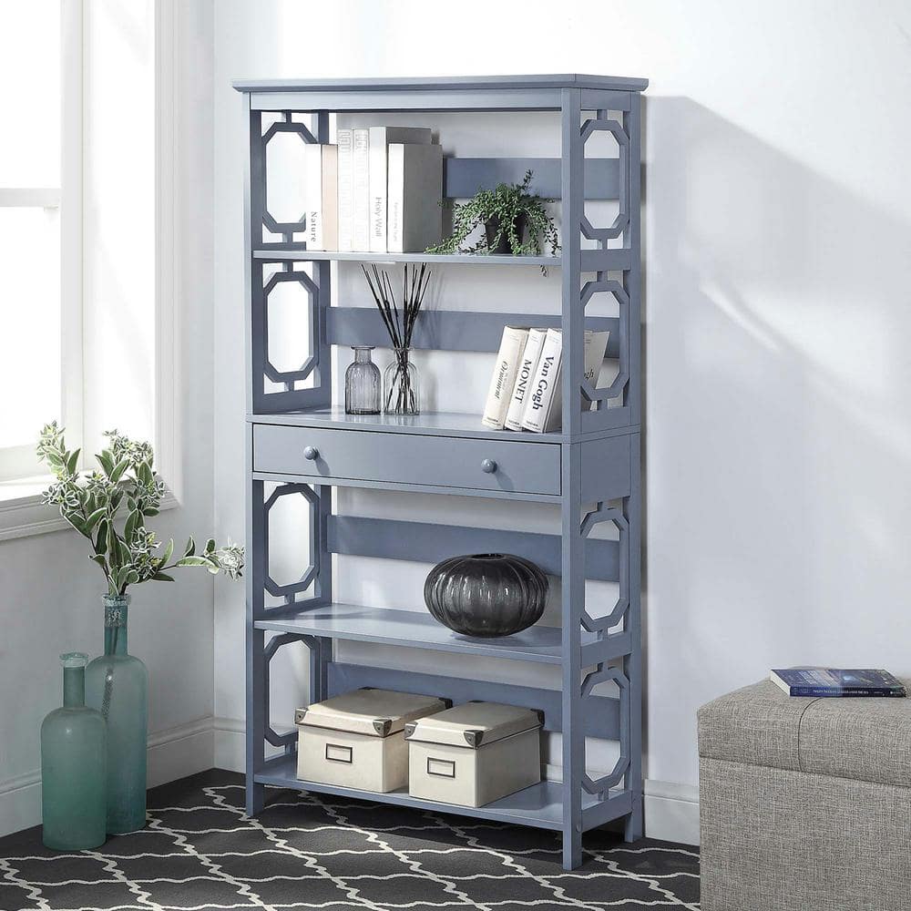 Omega Gray 5-Tier Bookcase with Spacious Drawer