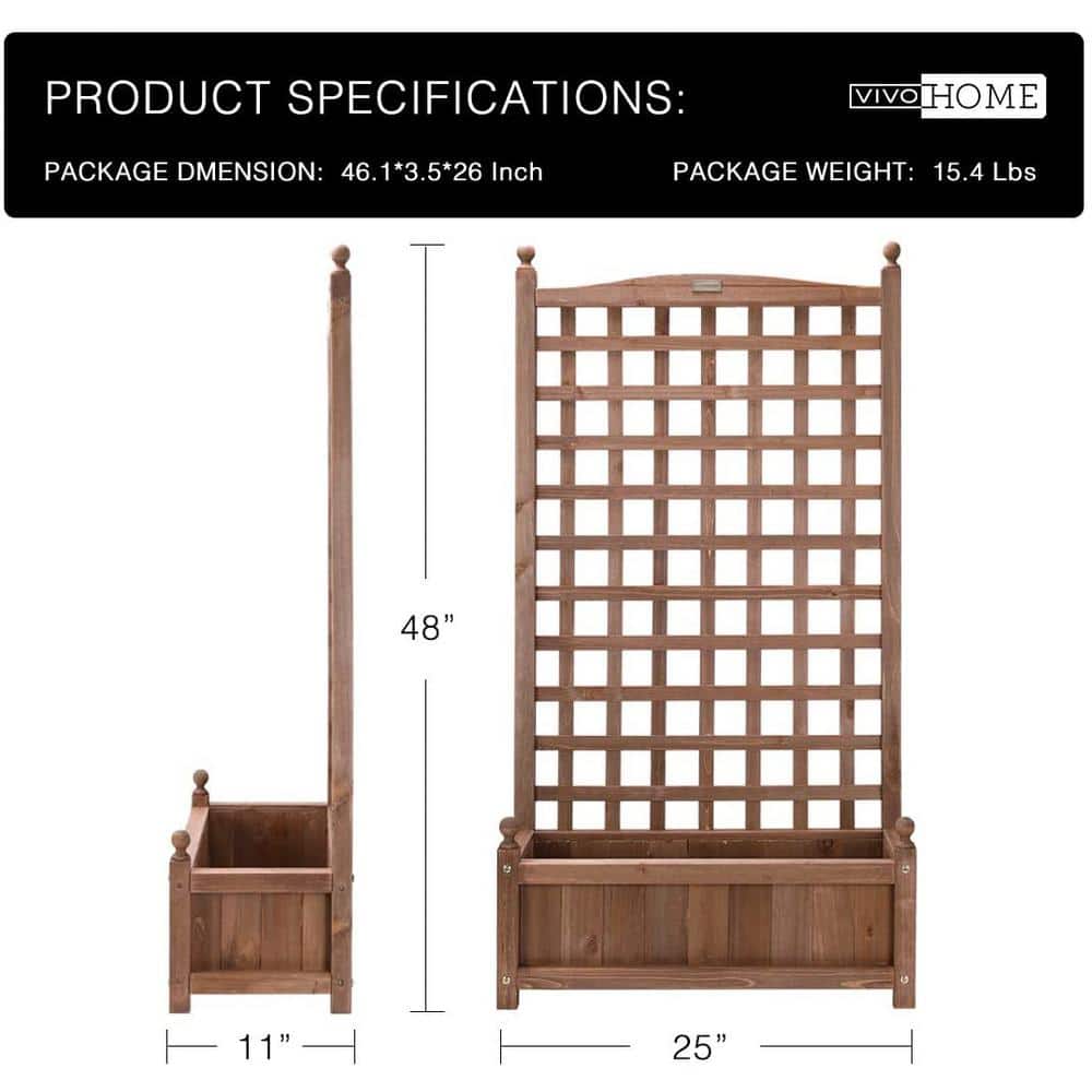 48" Dark Brown Fir Wood Planter with Trellis