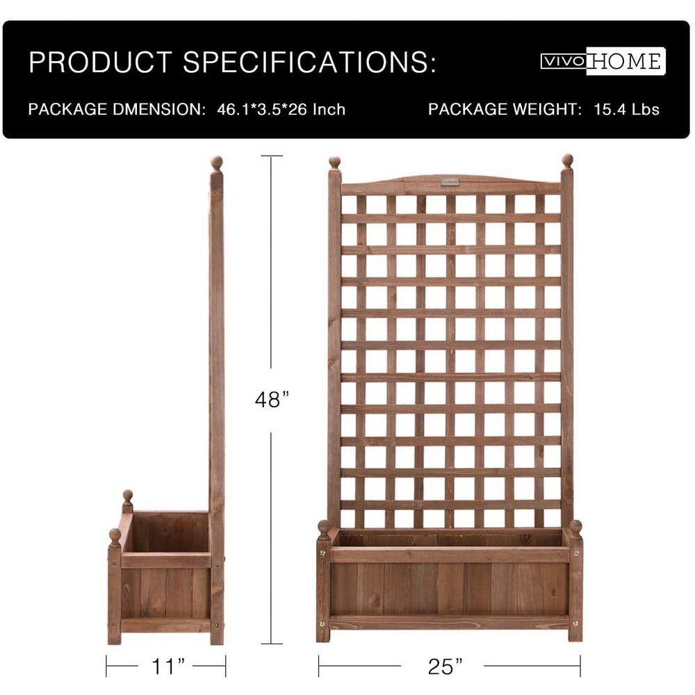 Fir Wood Rectangular Raised Planter Bed with Trellis, 48" Height