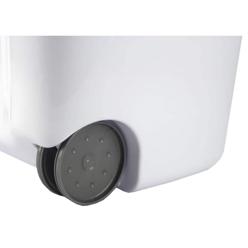 White Plastic Upright Laundry Hamper with Wheels and Lid