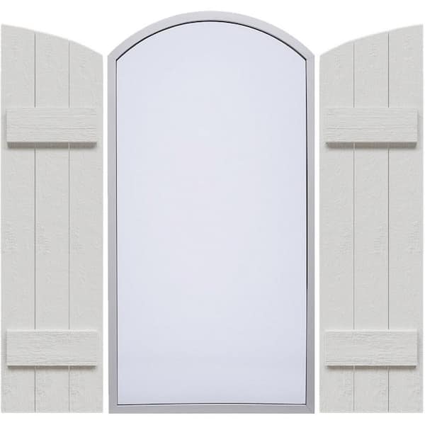 Ekena Millwork Timberthane 16.125 in. W x 39 in. H Joined Three Board Elliptical Arch Top Polyurethane Board and Batten Shutters
