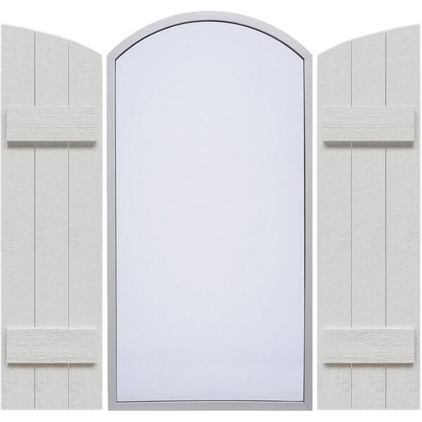 Ekena Millwork Timberthane 16.125 in. W x 45 in. H Joined Three Board Elliptical Arch Top Polyurethane Board and Batten Shutters