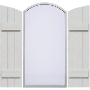 16-1/8 in. x 53 in. Polyurethane Rustic 3-Board Joined Board and Batten Shutters Faux Wood with Elliptical Arch Top Pair