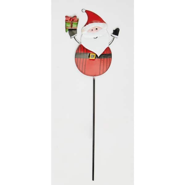 16 in. Iron Santa Christmas Holiday Outdoor Pick Yard Stake, Set of 3