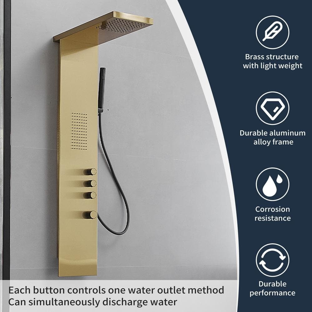 Brushed Gold Stainless Steel Rainfall Shower Panel System