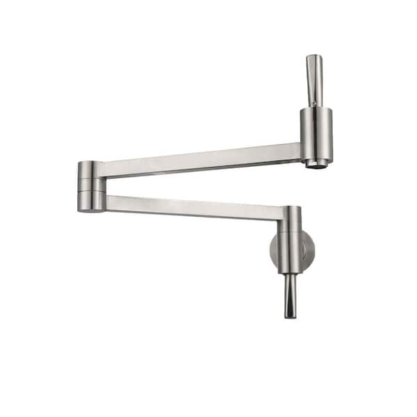 ALEASHA Wall Mounted Pot Filler Faucet with Stretchable Double Joint Swing Arm in Brushed Nickel