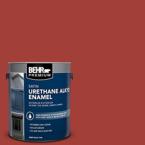 BEHR PREMIUM 1 gal. #PPU2-16 Fire Cracker Urethane Alkyd Satin Enamel Interior/Exterior Paint