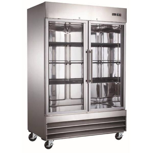 Cooler Depot 54 in. W 47 cu.ft Two Glass Door Refrigerator Display Reach-In Upright Commercial Merchandiser in Stainless Steel