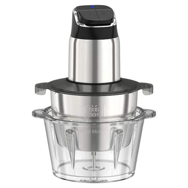 Stainless Steel & Glass Food Processor with 2-Speed Chopping, Overheat Protection, 2 Sets of Blades, 8-Cup Dual Bowls