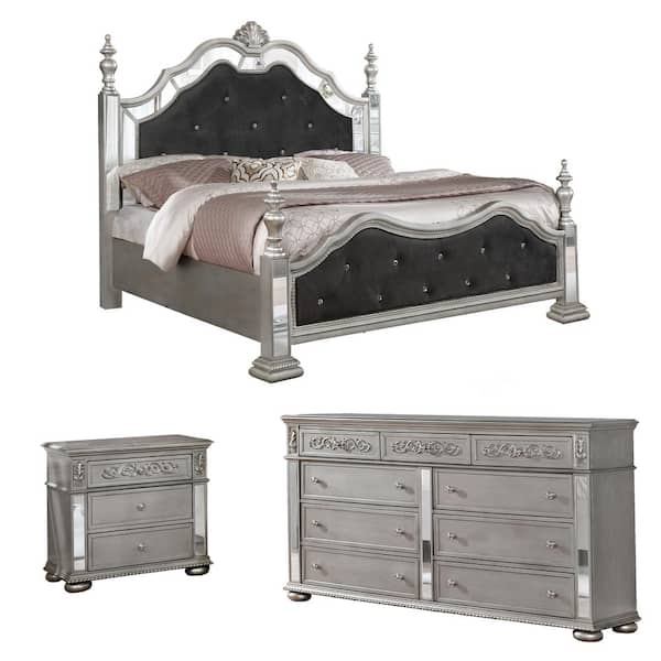 Best Quality Furniture Bonita 3-Piece Black Eastern King Panel Bedroom Set